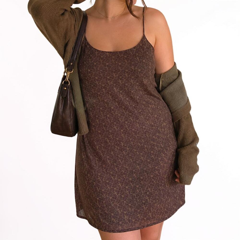 Old Navy Brown Floral Slip Dress NWT Size 14 Lined Midi 90s Style